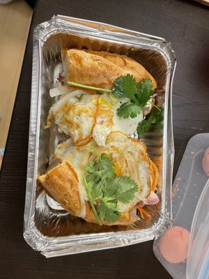 Cold cut banh mi with eggs