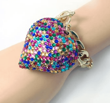 Bling Bracelet w/ Large multi-color heart