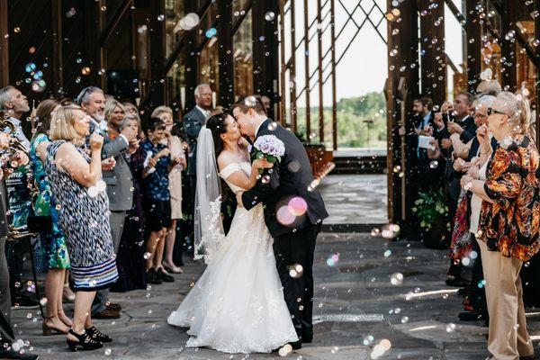 Wedding, chapel, bubble exit, Powell Gardens