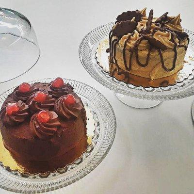 Double chocolate cake and a Chocolate cake with Peanut Butter icing and Chocolate drizzle