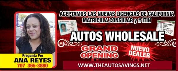 TheAutoSavings.Net is proud to have ANA REYES as Sales- Marketing-And Finance Director. "Approval is a phone call away!"