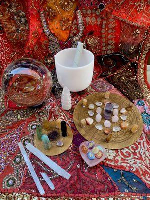 Myriad healing crystals & meditation tools.