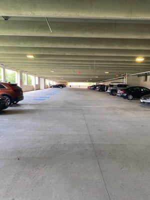 Parking garage opposite the library.