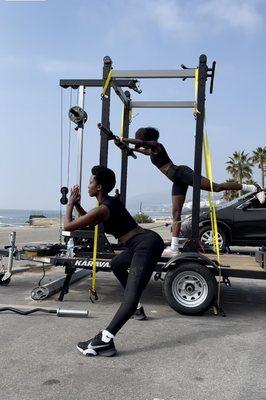 Group fitness by the beach.