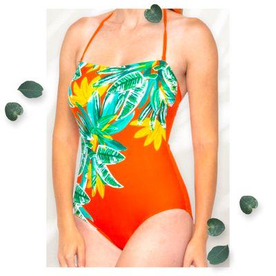 Orange Floral One-Piece Swimsuit