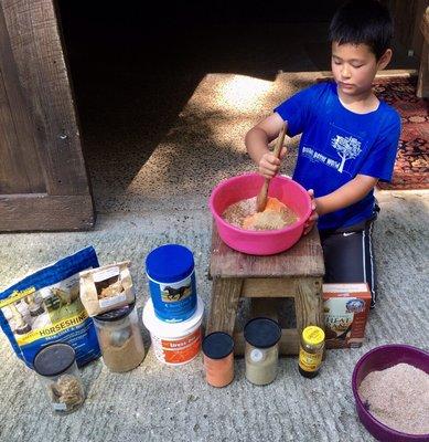 Learning to make a mash at Horsefaire summer camp!