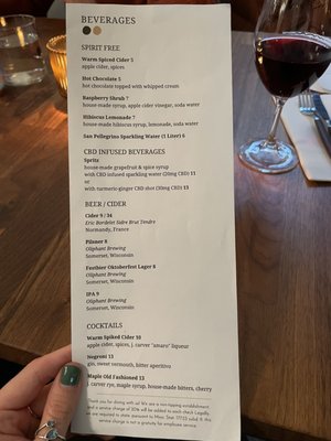 Drink menu