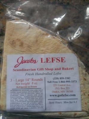 3 large 14" sheets of high quality great tasting lefse