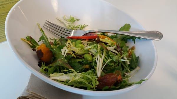 Salad bowl for eight bucks. I chose the vegetarian option and pork chops replaced by four, literally 4 edamame beans. Seriously?