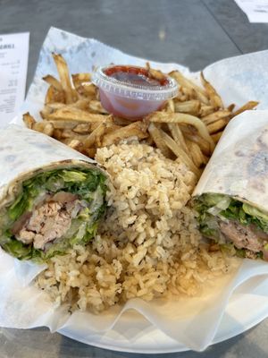 SALMON WRAP with BROWN RICEabd FRENCH FRIES