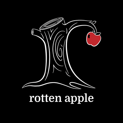 The Rotten Apple logo on black.