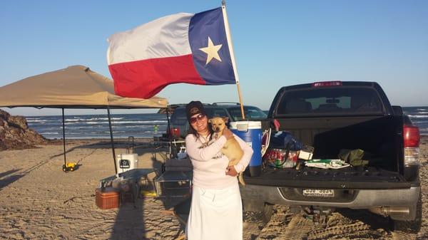 My wife and Johnnysox our little pride and joy at Port A being proud Texans!!!!