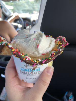 vanilla with sprinkles in waffle cone bowl