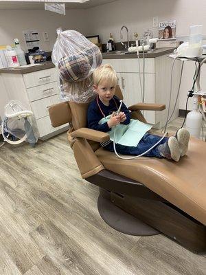 My 3 year old in the chair for the first time