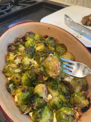 Brussel sprouts, feta cheese olive oil and balsamic vinegar