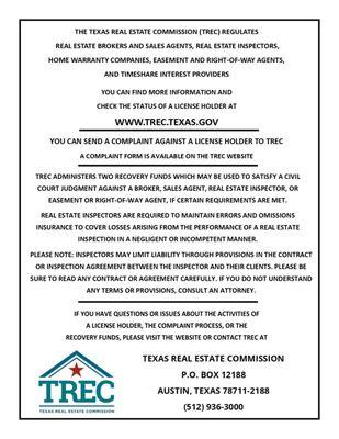 Texas Real Estate Commission Consumer Protection Notice