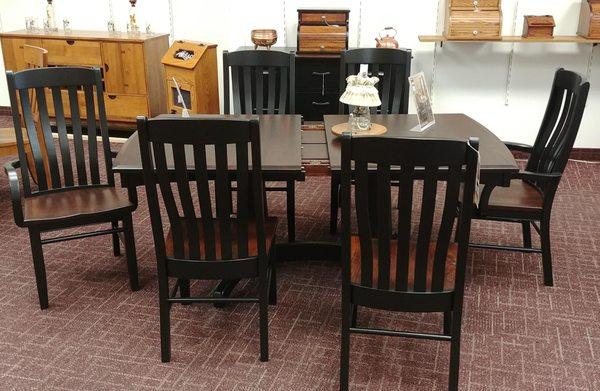 Lighthouse Table with a two toned finish, and Character Cherry top.