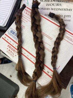 Donation of hair ready to go.