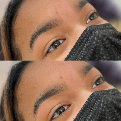 Teen Brow. Hair removed from the bottom and center or brows only. Tweezed and trimmed as needed.