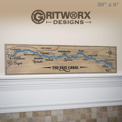 Erie Canal Wood Map Wall Decor - Boat travel from Albany to Buffalo New York