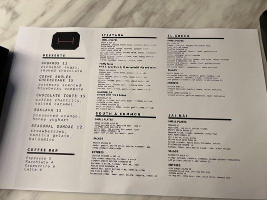 Menu - Part 2 of 2.