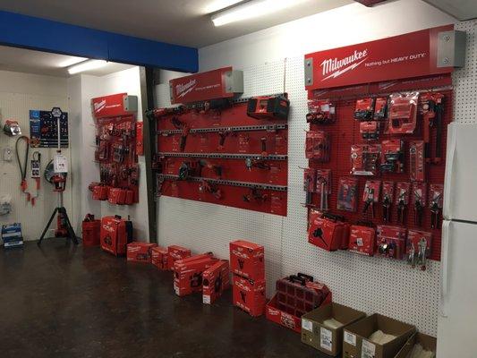 Just inside the contractors entrance, a full set of Milwaukee Tools.