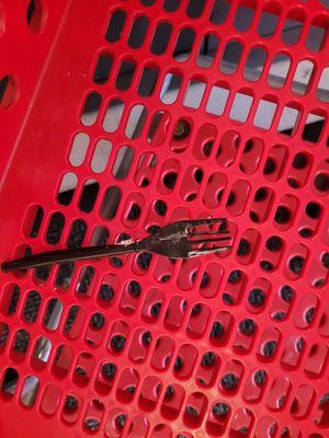 Dirty fork in the cart. Clean up after yourself, people.