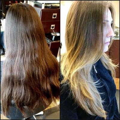 Hair color and cut by Jen Bradford, before and after.