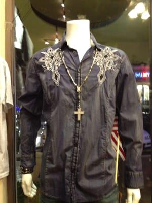 Ton's of Men's designer jeans, tees and woven shirts.