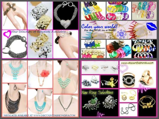 Fashion Bracelets, Earrings, Necklaces and Rings.