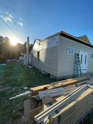 Replace roof rafters to and extend roof height.