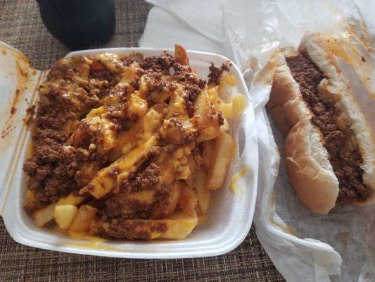 Best chili cheese dogs and fries (the small fry is pictured) is at "Greeks"!!