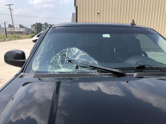 Damaged windshield