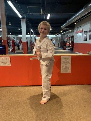 A fresh recruit, just finished from an after school Taekwondo class.