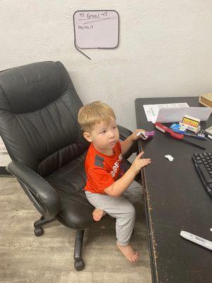 The youngest in the family hard at work. No freebies around here!