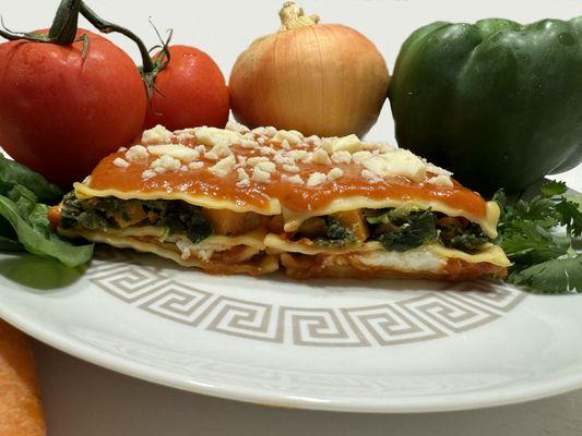 Our Vegetable Lasagna with Sauce and Cheese!