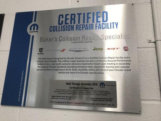 Mopar Certified Collision Repair Facility