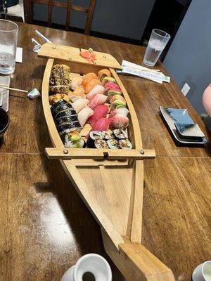 Boat special for two, plus two rolls. We also ordered hot Sake.