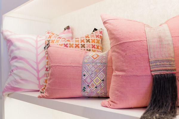 One of a kind Pink Mud Cloth cushions.