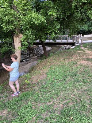 Small bridge across the creek. My wife filming.