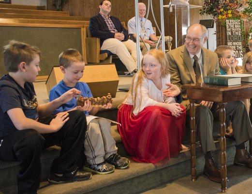 Pastor Doug Bradley during a children's sermon.