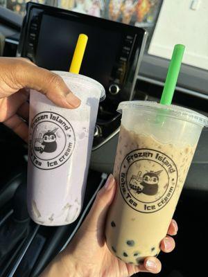 Taro milk tea with lychee jelly & yellow amber