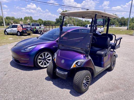 Color matched Tesla and golfcart.