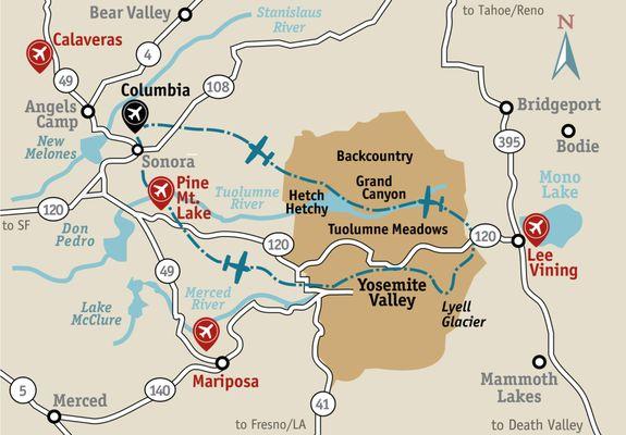 Flight torus start in Columbia, but pickups also possible in Mariposa, Groveland, Calaveras and Lee Vining