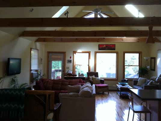 great room w/ cathedral ceilings, hardwood flloors, and mountain views.