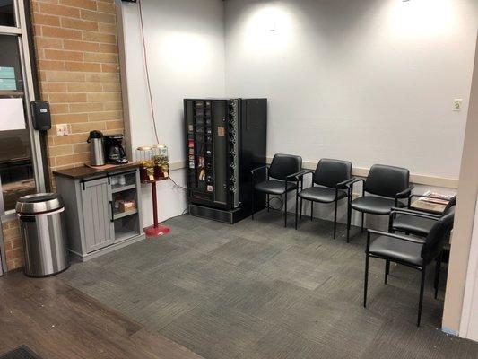 Enjoy our break area with free wifi, new chairs, coffee, and a vending machine