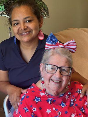 One of our friendly caregivers with our sweet, sweet client!