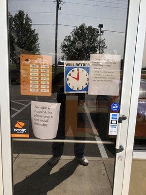 Sign says back at 10am. It's 12:15 and store still not open on a Saturday.