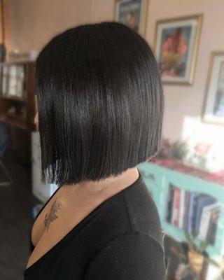 We cut off about 24 inches of length to creat this short bob haircut!