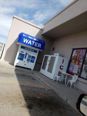 Water and ice machines out front